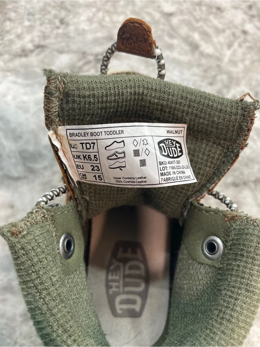 Hey Dude Bradley Toddler Boot Walnut Size TD 7